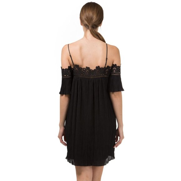 Women's Casual Off The Shoulder Spaghetti Strap Lace Trim Dress Super Cute - Picture 4 of 9